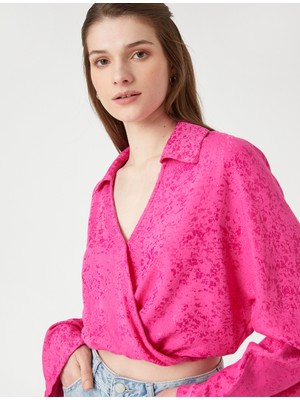 Koton Crop Bluz Anvelop Gömlek Yaka Uzun Kollu