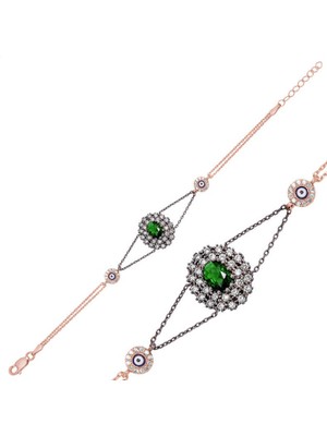 925 Gümüş Otantik Yeşil Taşlı 925 Ayar Gümüş Bileklik