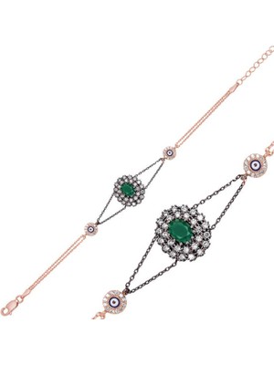 925 Gümüş Otantik Yeşil Taşlı 925 Ayar Gümüş Bileklik