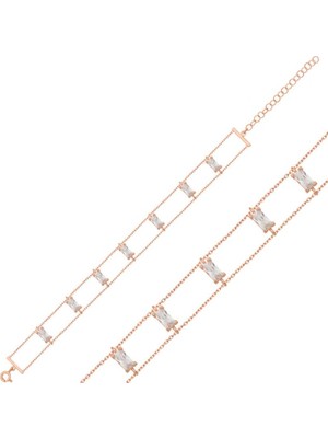 925 Gümüş Baget Taşlı Dizayn 925 Ayar Gümüş Bileklik