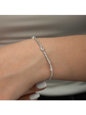 925 Gümüş Damla Taşlı Su Yolu 925 Ayar Gümüş Bileklik