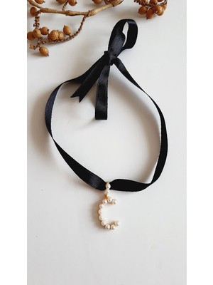 Petek Aksesuar C Harf Tarz Incili Kurdela Choker Kolye