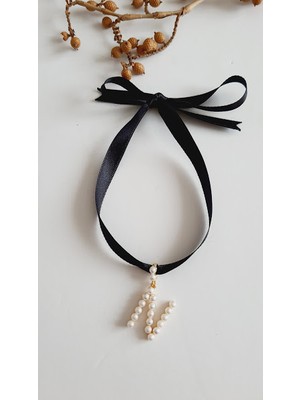 Petek Aksesuar N Harf Tarz Incili Kurdela Choker Kolye