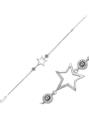 925 Gümüş Yıldız Nazar Detay  925 Ayar Gümüş Bileklik