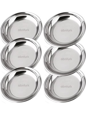 abnturk Yaşam Boyu Garantili 6 Adet 20CM Paslanmaz Çelik Çukur Yemek Tabağı Büyükporsyon Sağlam Metal Tabak