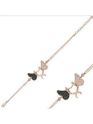 925 Gümüş Kalpli Melek 925 Ayar Gümüş Bileklik