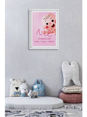 Özcanlar Çerçeve Çerçeveli Bebek ve Çocuk Odası Tablo Seti Kız ve Erkek Doğum Kutlama