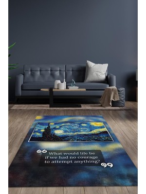 Homshtag Yıldızlı Gece Van Gogh Dokuma Tabanlı Yıkanabilir Kaymaz Sanat Sever Halısı