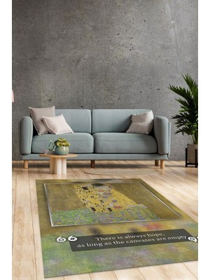 Homshtag Öpücük Klimt Dokuma Tabanlı Yıkanabilir Kaymaz Sanat Sever Halısı