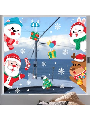 Cloud Yılbaşı Sticker Karikatür Noel Baba Elk Tavşan Kar Tanesi Tekrarlanabilir Sticker Cam Pencere Yılbaşı Dekorları Hediyesi (Yurt Dışından)