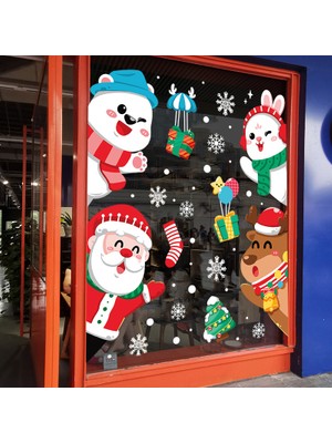 Cloud Yılbaşı Sticker Karikatür Noel Baba Elk Tavşan Kar Tanesi Tekrarlanabilir Sticker Cam Pencere Yılbaşı Dekorları Hediyesi (Yurt Dışından)