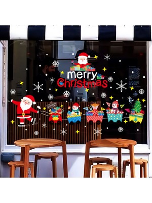 Cloud Yılbaşı Sticker Yılbaşı Baba Küçük Tren Mutlu Noel Kar Tanesi Tekrarlanabilir Sticker Cam Pencere Yılbaşı Dekorları (Yurt Dışından)