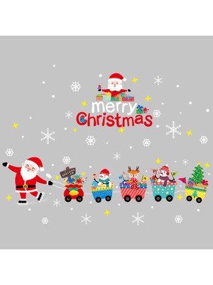 Cloud Yılbaşı Sticker Yılbaşı Baba Küçük Tren Mutlu Noel Kar Tanesi Tekrarlanabilir Sticker Cam Pencere Yılbaşı Dekorları (Yurt Dışından)