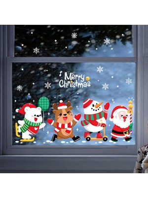 Cloud Yılbaşı Sticker Karikatür Yılbaşı Baba Elk Kardan Adam Bear Snoweflake Tekrarlanabilir Sticker Cam Pencere Yılbaşı Dekorları (Yurt Dışından)