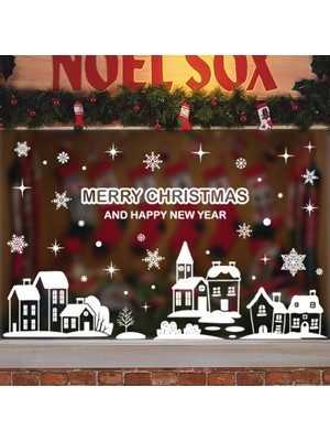 Cloud Yılbaşı Sticker Beyaz Noel Kar Evi Mutlu Noel Kar Tanesi Sticker Cam Pencere Yılbaşı Dekorları (Yurt Dışından)