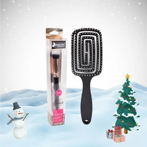 Yılbaşı Paketi Oval Yapılı Kapatıcı Fırçası ve Nascita Üç Boyutlu Saç Fırçası Siyah