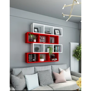 Dekormer Design Kitaplık  Duvar Rafı Kırmızı Beyaz 4'lü Takım