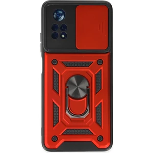 Asil Bilişim Xiaomi Poco X4 Pro 5g Kılıf Military Ring Armor Slide Case Pars Model - Kırmızı