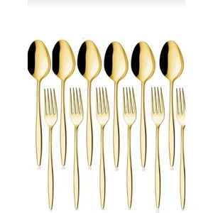 Carmen Titanyum Gold  6 Adet Kaşık 6 Adet Yemek Çatal