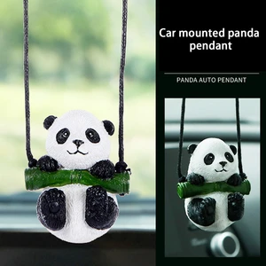 Panda Kolye Solma Yok Süslemeleri Sevimli Panda Dikiz Aynası Kolye Bambu Salıncak (Yurt Dışından)