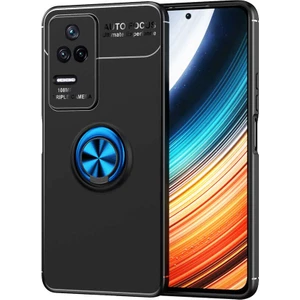 Case 4U Xiaomi Poco F4 Kılıf Autofocus Shockprof Ravel Yüzüklü Standlı Slikon Kapak Siyah - Mavi