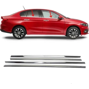 Alminox Oto Fiat Egea Krom Cam Çıtası 4 Parça 2015 ve Üzeri Sedan Paslanmaz Çelik
