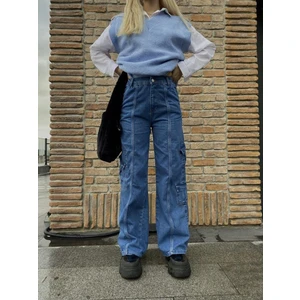 Y2K Mavi Ters Dikiş Kargo Pantolon