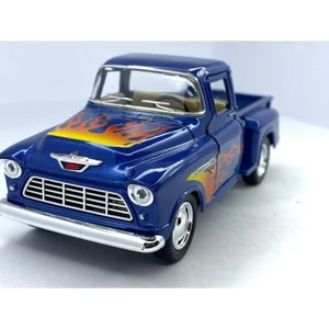 1955 Chevy Stepside Pick-Up (Alev Desenli)-Çek Bırak 5ınch. Lisanslı Model Araba, Oyuncak