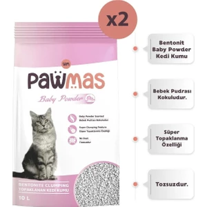Bebek Pudrası Kokulu Bentonit Kedi Kumu 10 Lt x 2 Adet