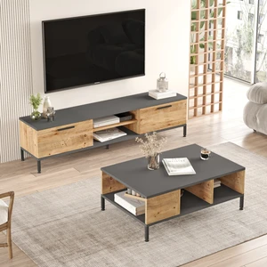 Royal Tv Ünitesi 2'li Set Orta Sehpa Metal Ayaklı Çam Rl5-Aa
