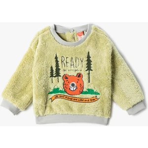 Peluş Sweatshirt Ayıcık Aplike Detaylı İşlemeli Uzun Kollu