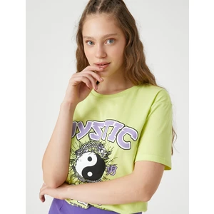 Baskılı Tişört Bisiklet Yaka Kısa Kollu