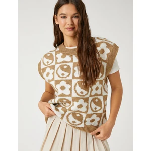 Örgü Süveter Bisiklet Yaka Karma Desenli