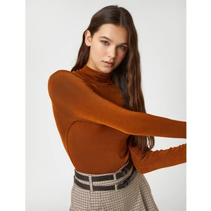 Uzun Kollu Tişört Crop Yarım Balıkçı Yaka Basic