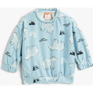 Yumuşak Dokulu Kutup Ayısı Baskılı Sweatshirt Uzun Kollu Manşetleri Lastikli