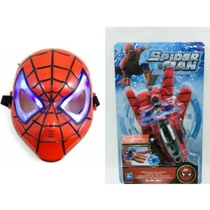 Spiderman Ağ Fırlatan Ok Atan Eldiven ve Işıklı Örümcek Adam Maskesi