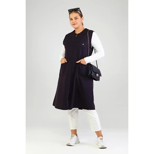 Kadın Büyük Beden Çelik Örme Yelek Kolsuz Uzun Siyah Bordo Haki Lacivert