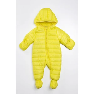 Yeni  Bebek Sarı Kışlık Ayaklı Fermuarlı Kapüşonlu Kozmonot Tulum