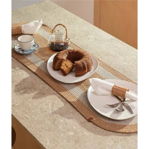 Cesta Amerikan Servis El Yapımı Pamuklu Natural Gri Jüt Örme Dekoratif Runner 37x136cm 9027