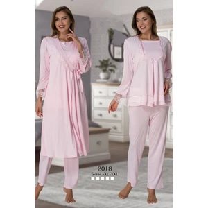 Kadın Pembe Emzirme Özellikli Sabahlıklı Lohusa Hamile Pijama Takımı 2018
