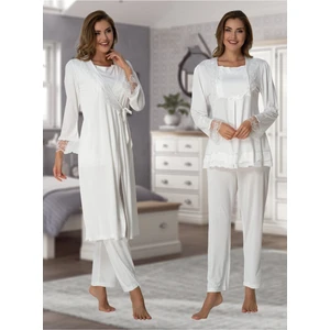 Kadın Ekru Emzirme Özellikli Sabahlıklı Lohusa Hamile Pijama Takımı 2018
