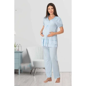 Kadın Lohusa Hamile Mavi Pijama Takımı 8022