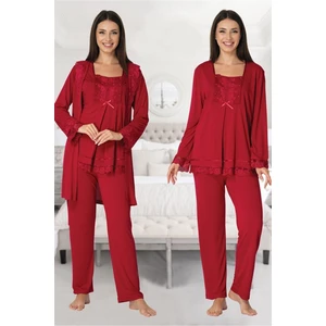 Kadın Vişne Sabahlıklı Hamile Lohusa Pijama Takımı 3044