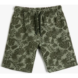 Palmiye Desenli Şort Diz Üstü Beli Bağlamalı