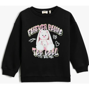 Tavşan Baskılı Sweatshirt Uzun Kollu Bisiklet Yaka Şardonlu