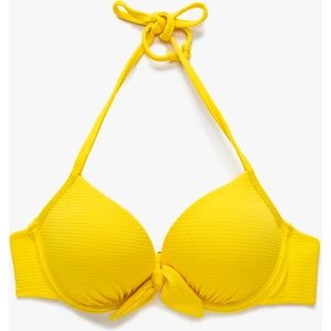 Push Up Bikini Üstü Dokulu Boyundan Bağlamalı Fiyonk Detaylı