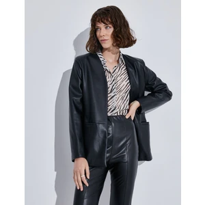 Deri Görünümlü Blazer Ceket