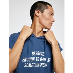 Basic Kapşonlu Spor Oversize Tişört Slogan Baskılı Kolsuz