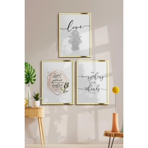 Özcanlar Çerçeve Çerçeveli Tablo Modern Sanatsal  Dekorasyon Ev Dekoru Üçlü Çerçeve Love Home Yazılı