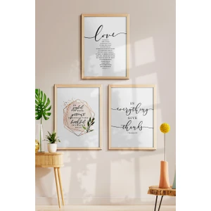 Özcanlar Çerçeve Çerçeveli Çoklu Tablo Modern Çerçeveler Ev Dekoru Konsept 3'lü Ahşap Çerçeve Love Home Yazılı